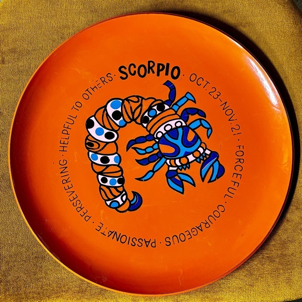 Vintage 70s orange Scorpio astrology tray